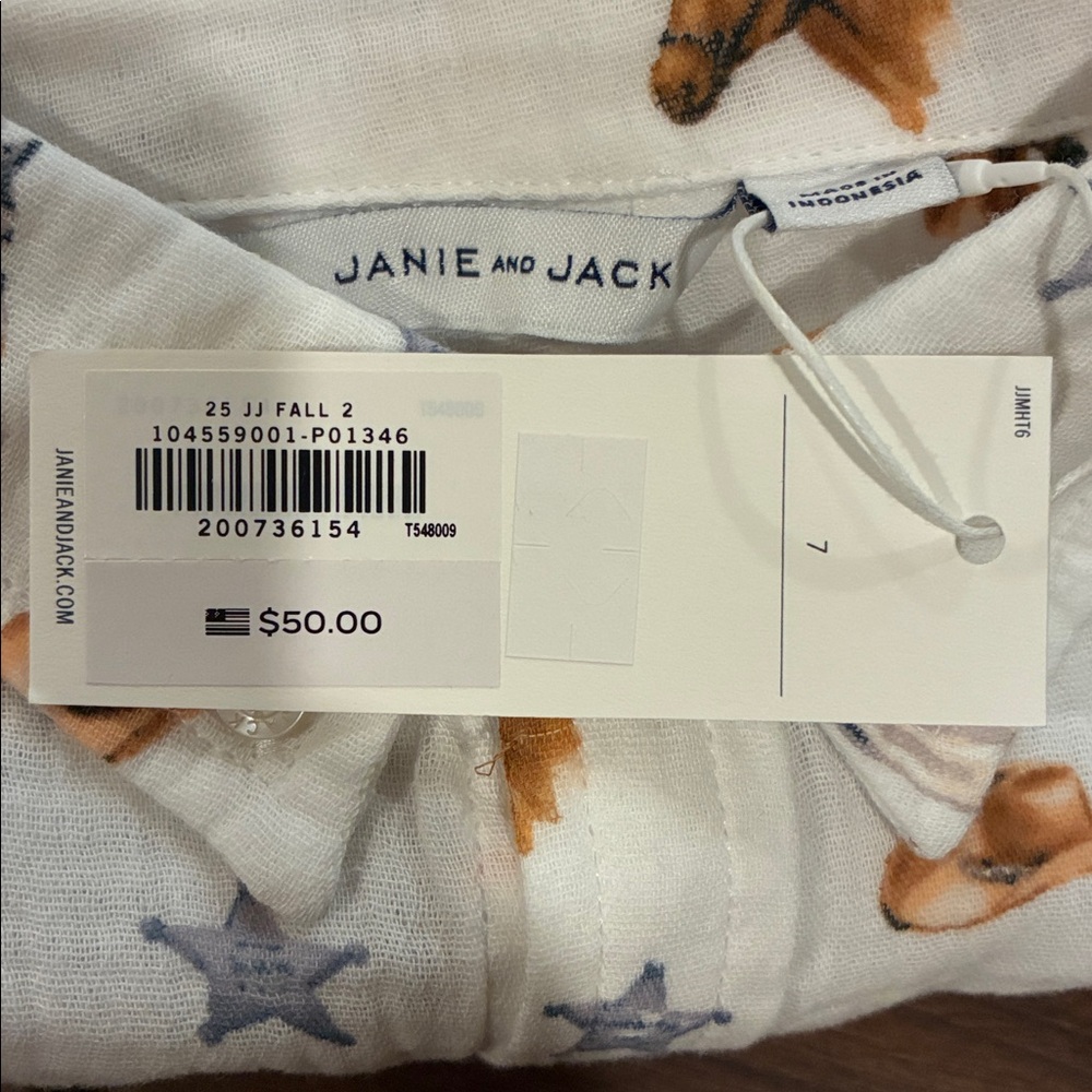 NWT- Janie and Jack Cowboy and Star Print Shirt - Cream and Brown - Picture 6 of 6